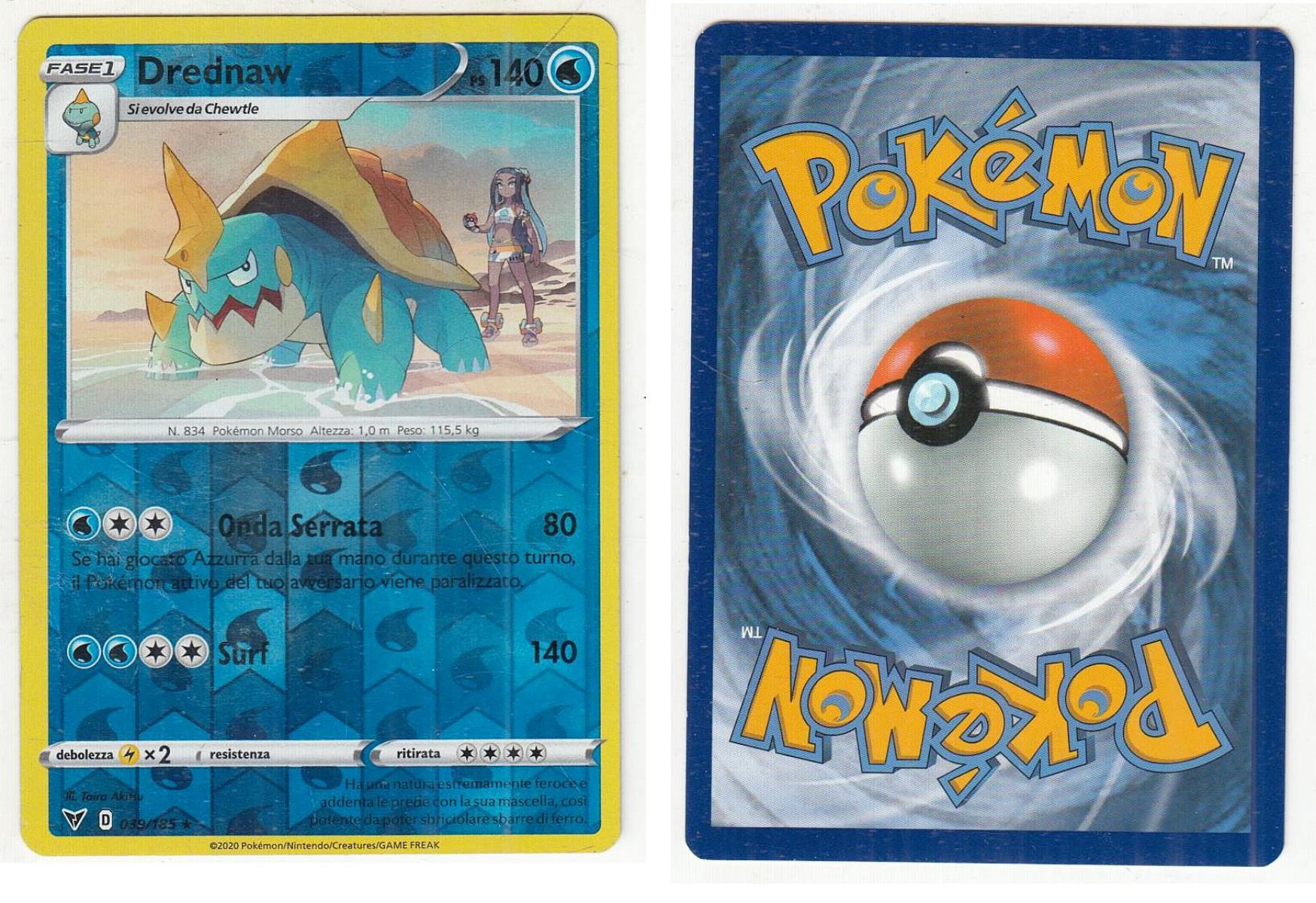 POKEMON CARD CARTA - DREDNAW 39/185 RARA REVERSE HOLO - ITA - CRD005