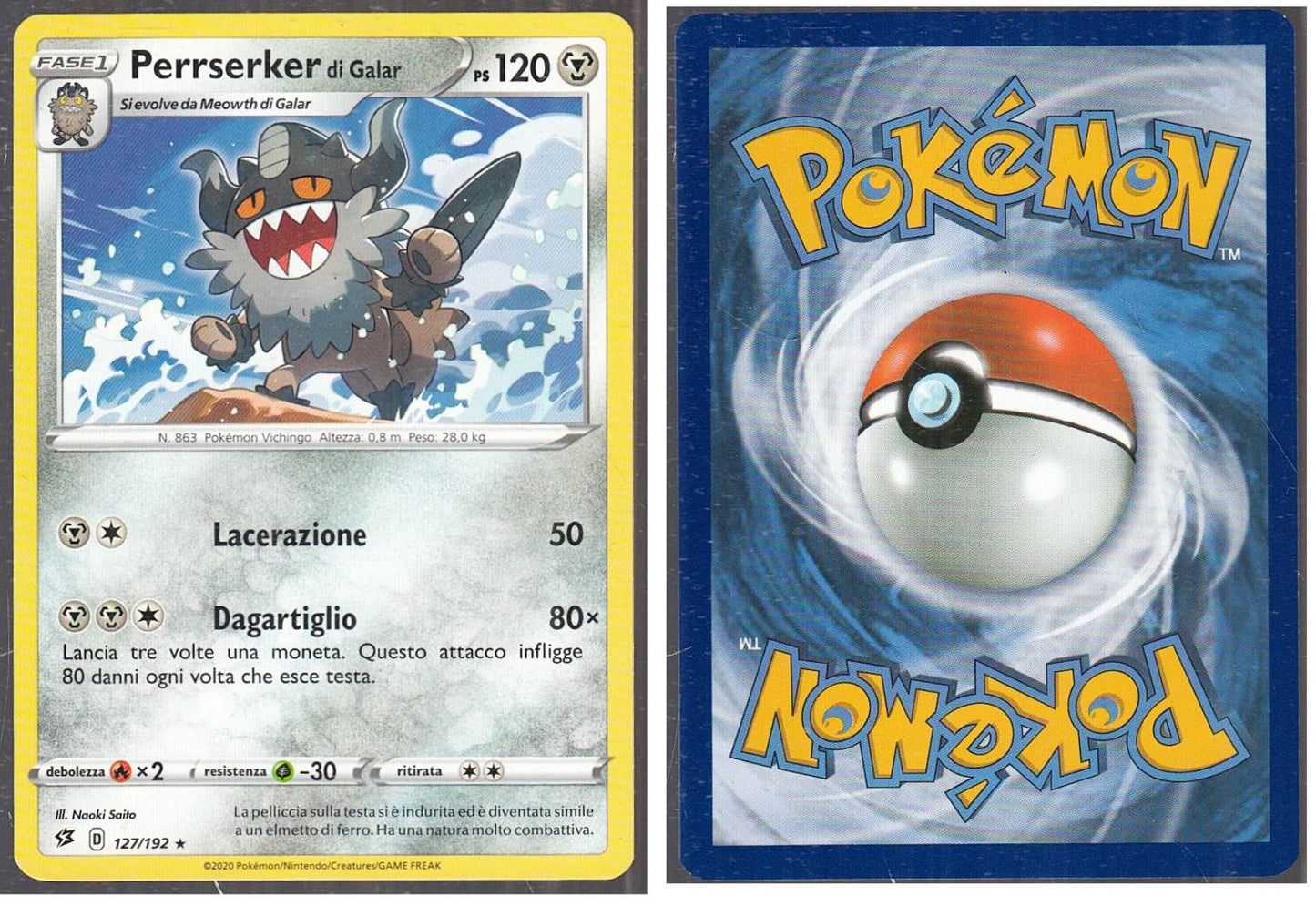 POKEMON CARD CARTA - PERRSERKER DI GALAR 127/192 RARA - ITA - CRD009