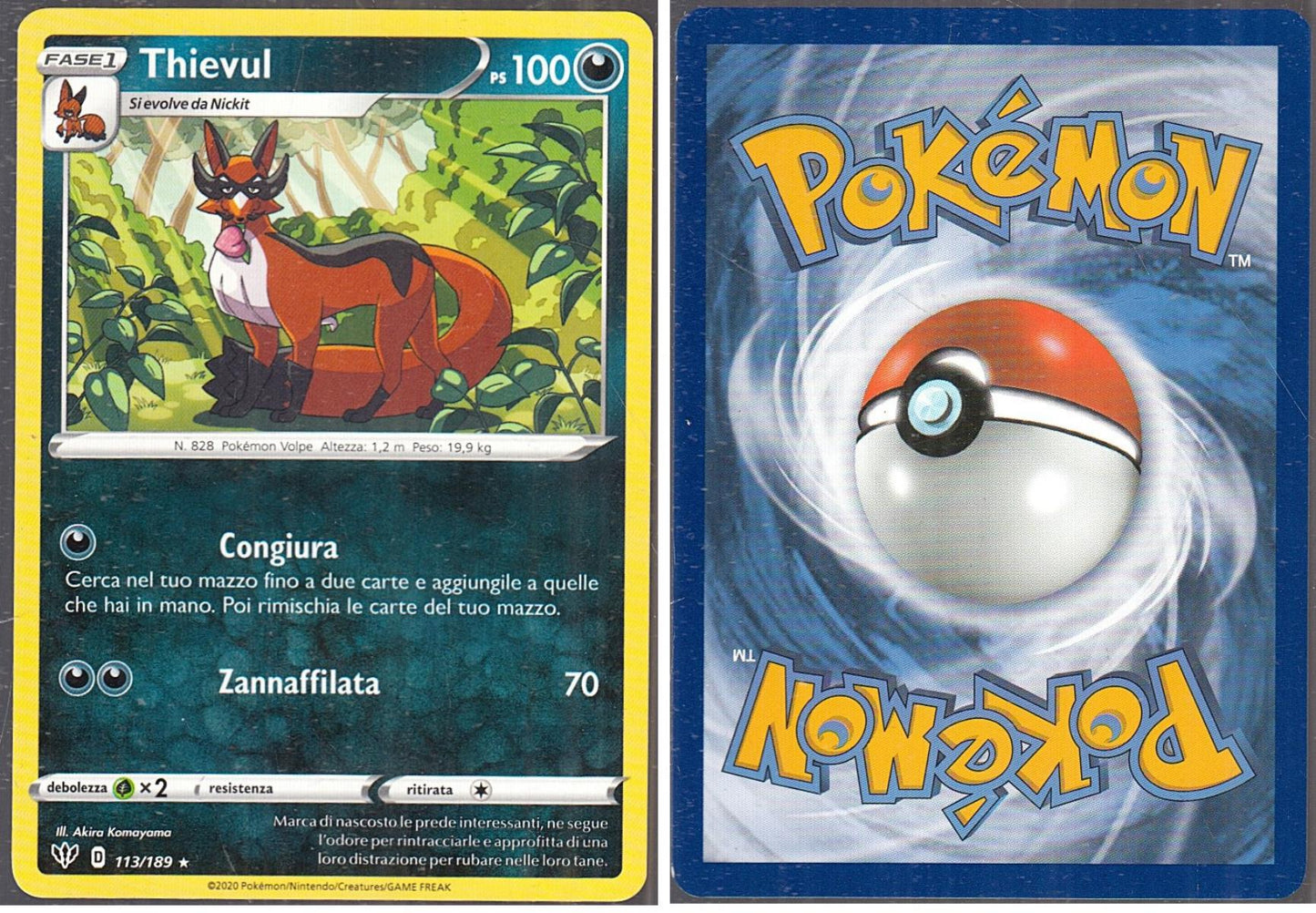 POKEMON CARD CARTA - THIEVUL 113/189 RARA - ITA - CRD011
