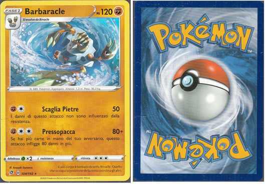 POKEMON CARD CARTA - BARBARACLE 104/192 RARA - ITA - CRD018