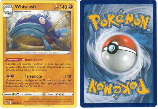 POKEMON CARD CARTA - WHISCASH 100/192 RARA - ITA - CRD025