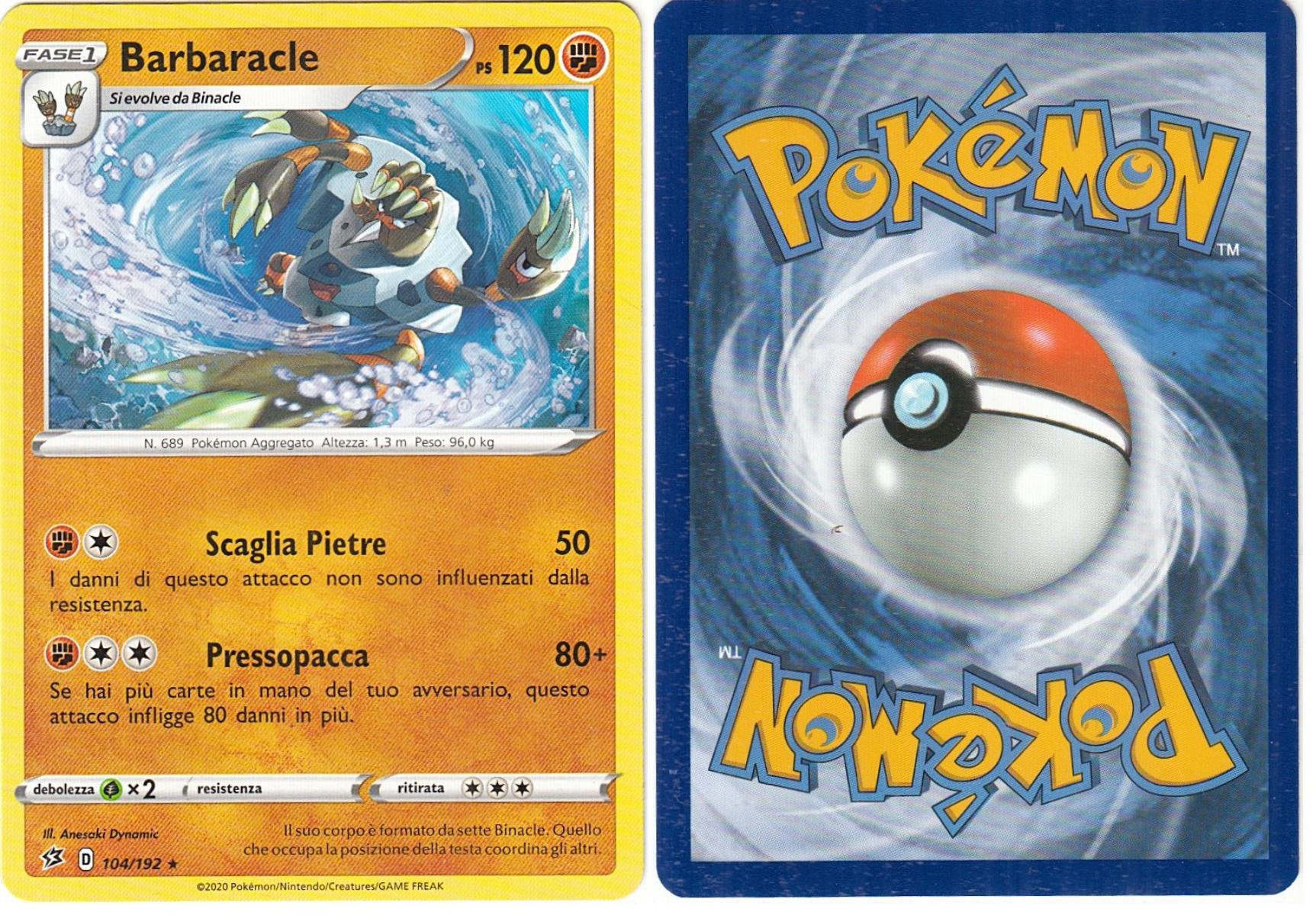 POKEMON CARD CARTA - BARBARACLE 104/192 RARA - ITA - CRD026