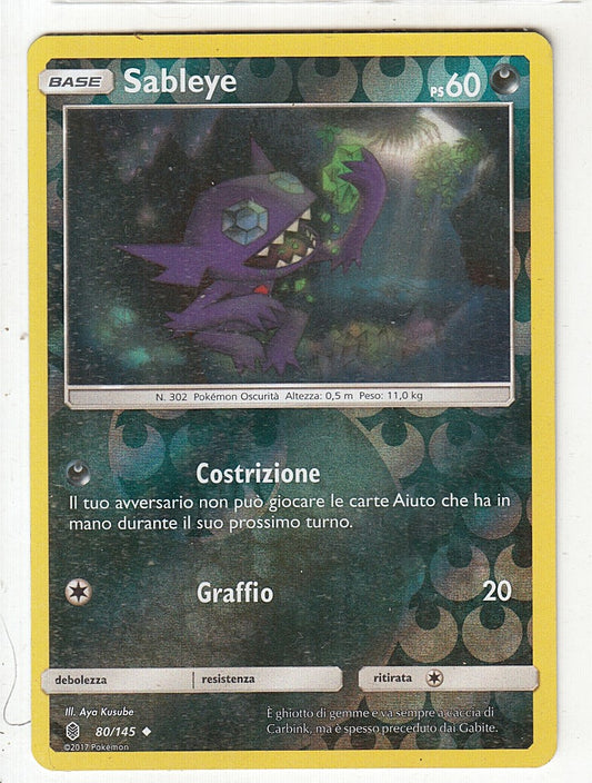 POKEMON CARD CARTA - SABLEYE 80/145 REVERSE HOLO NON COMUNE - ITA - CRD051