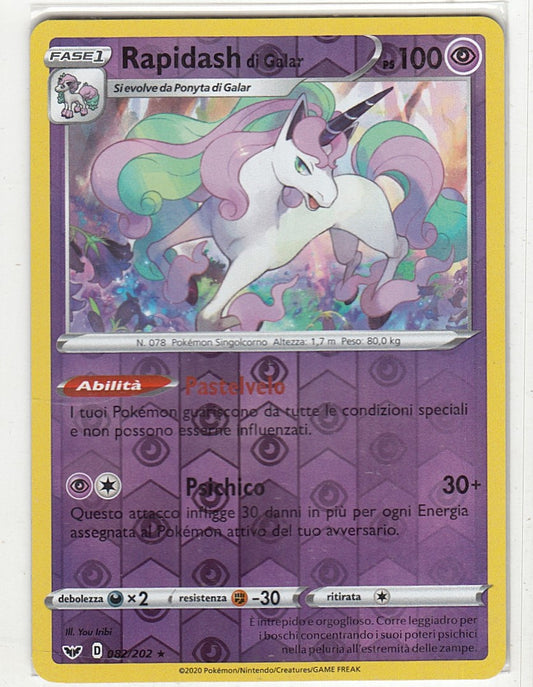 POKEMON CARD CARTA - RAPIDASH DI GALAR 82/202 REVERSE HOLO RARA - ITA - CRD065