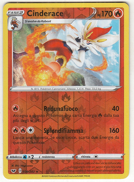 POKEMON CARD CARTA - CINDERACE 36/202 REVERSE HOLO RARA - ITA - CRD078