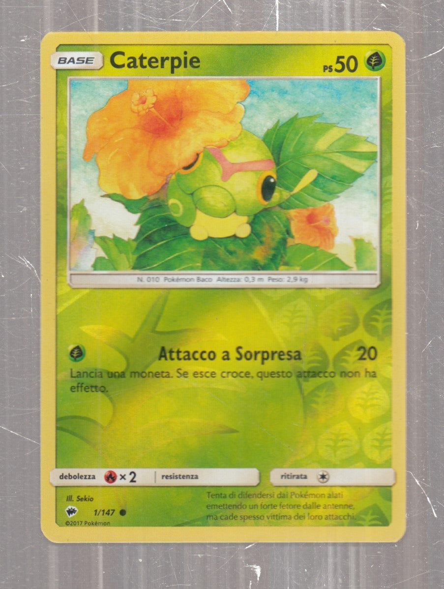 POKEMON CARD CARTA - CATERPIE 1/147 COMUNE REVERSE HOLO - ITA - CRD131