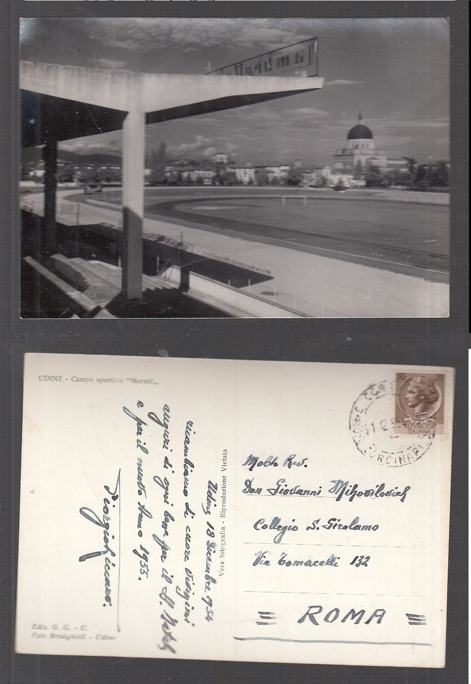 CC- CARTOLINA UDINE CAMPO SPORTIVO MORETTI 1954 VIAGGIATA - CRT1810