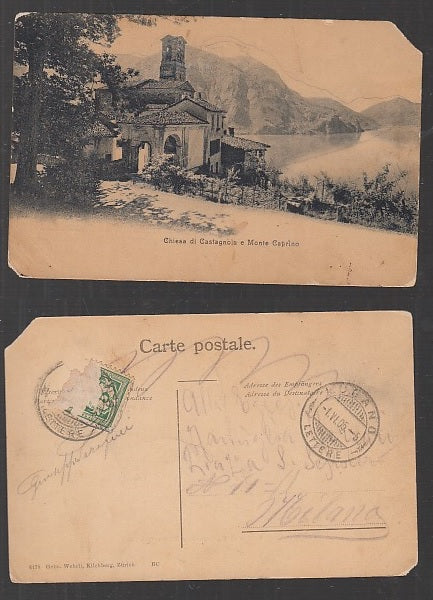 CC- CARTOLINA CHIESA DI CASTAGNOLA E MONTE CAPRINO 1905 LUGANO - CRT1938