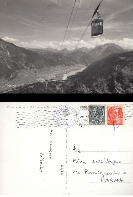 CARTOLINA - FUNIVIA AURONZO COL AGUDO BELLUNO 1961 - CRT1993
