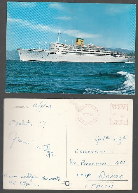 CARTOLINA - NAVE DA CROCIERA ENRICO COSTA CANNES 1972 - CRT2032