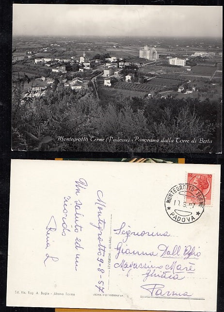 CARTOLINA - MONTEGROTTO TERME PADOVA PANORAMA TORRE DI BERLA 1957 - CRT2074
