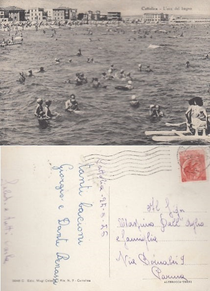 CARTOLINA - CATTOLICA L'ORA DEL BAGNO RIMINI 1956 - CRT2130