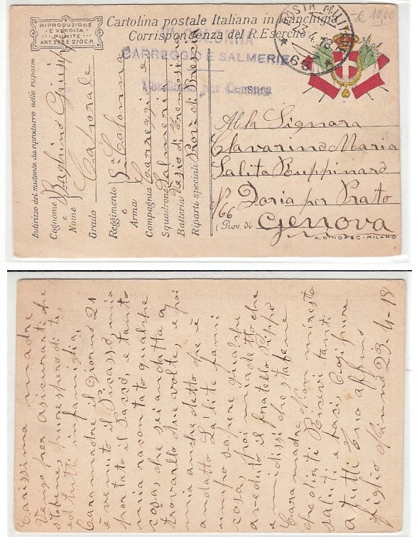 CC- CORRISPONDENZA IN FRANCHIGIA POSTA MILITARE 63 CARREGGIO E SALMERIE- CRT2267