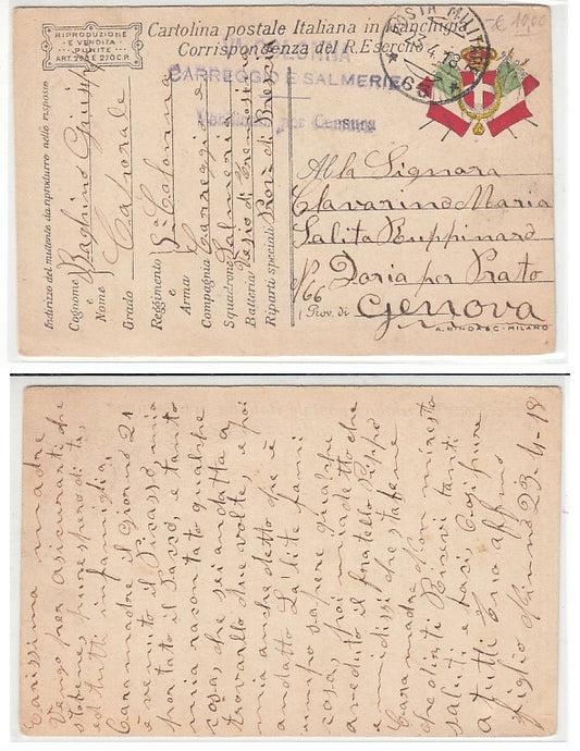 CC- CORRISPONDENZA IN FRANCHIGIA POSTA MILITARE 63 CARREGGIO E SALMERIE- CRT2267