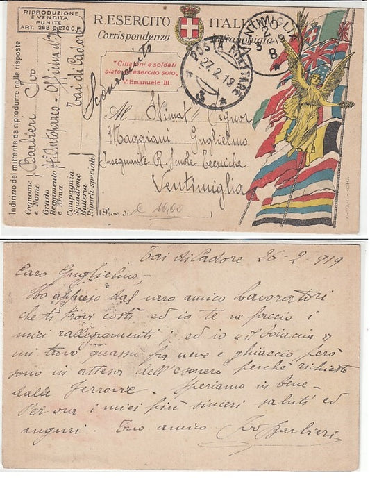 CC- CORRISPONDENZA IN FRANCHIGIA POSTA MILITARE 3 1919 4° AUTOPARCO - CRT2297