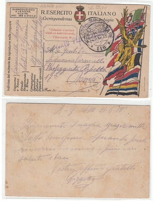 CC- CORRISPONDENZA IN FRANCHIGIA POSTA MILITARE 116 ALBANIA 1918 - CRT2301