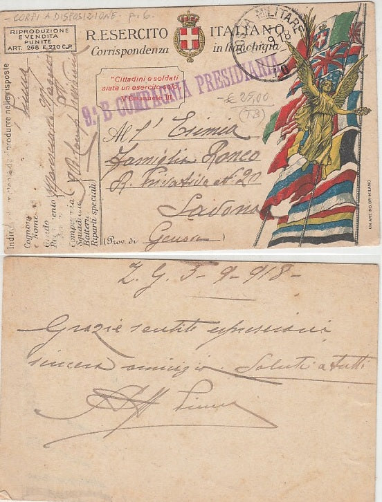 CC- CORRISPONDENZA IN FRANCHIGIA POSTA MILITARE 10 COMP. PRESIDIARIA - CRT2309