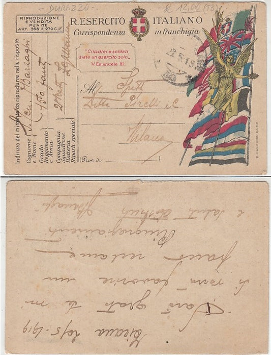 CC- CORRISPONDENZA IN FRANCHIGIA POSTA MILITARE 50 DURAZZO 1919 - CRT2321