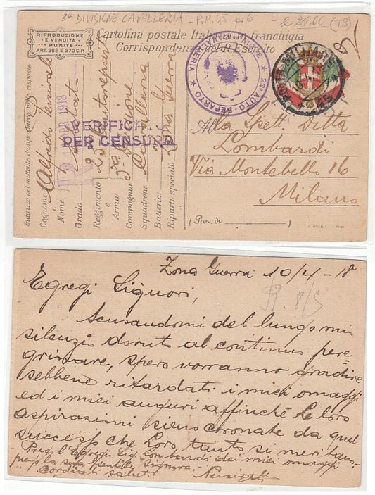 CC- CORRISPONDENZA IN FRANCHIGIA POSTA MILITARE 45 3a DIV. CAVALLERIA - CRT2329