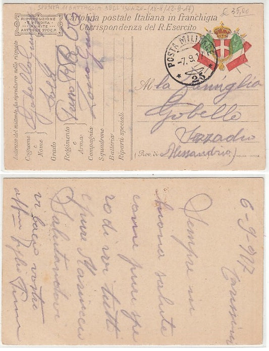 CC- CORRISPONDENZA IN FRANCHIGIA POSTA MILITARE 23 BATTAGLIA ISONZO 1917 CRT2330
