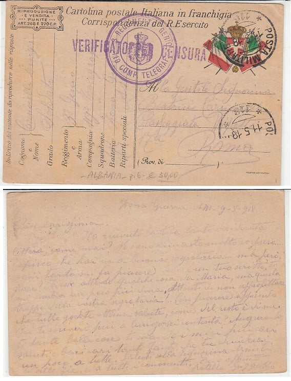 CC- CORRISPONDENZA IN FRANCHIGIA POSTA MILITARE 116 ALBANIA REGG. GENIO- CRT2333