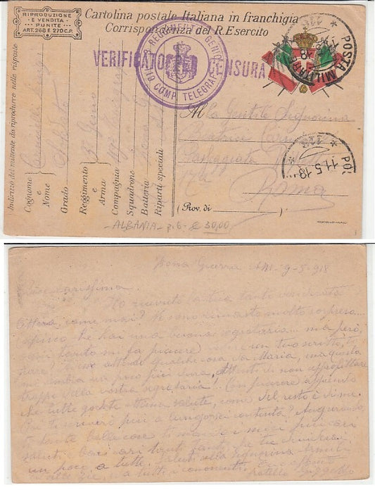 CC- CORRISPONDENZA IN FRANCHIGIA POSTA MILITARE 116 ALBANIA REGG. GENIO- CRT2333