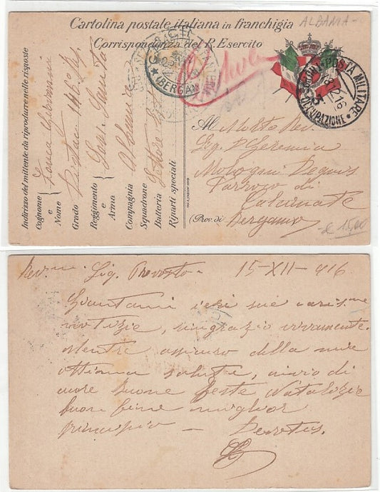 CC- CORRISPONDENZA IN FRANCHIGIA POSTA MILITARE 3 ALBANIA 1916 - CRT2334