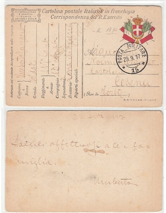 CC- ESERCITO ITALIANO CORRISPONDENZA IN FRANCHIGIA POSTA MILITARE 15 - CRT2341