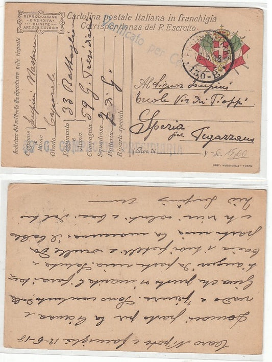 CC- CORRISPONDENZA IN FRANCHIGIA POSTA MILITARE 130 B CENSURA 1918 - CRT2344