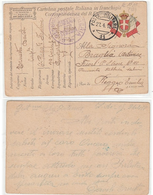 CC- CORRISPONDENZA IN FRANCHIGIA POSTA MILITARE 11 6° REGG. FANTERIA - CRT2346
