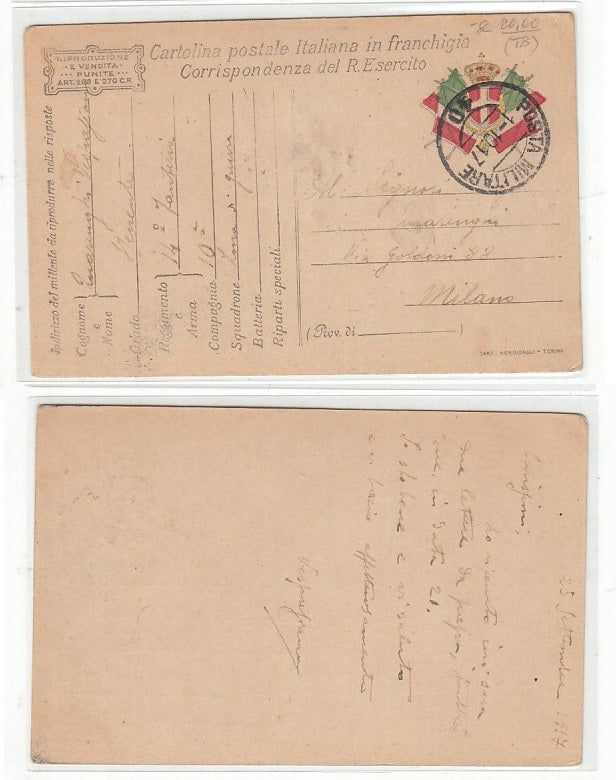 CC- CORRISPONDENZA IN FRANCHIGIA POSTA MILITARE 40 14a FANTERIA 1917 - CRT2347