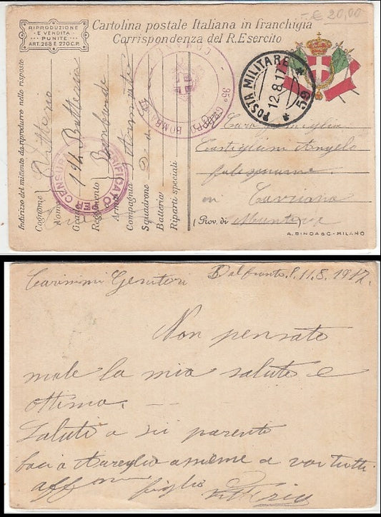 CC- CORRISPONDENZA IN FRANCHIGIA POSTA MILITARE 59 GRUPPO BOMBARDIERI - CRT2357