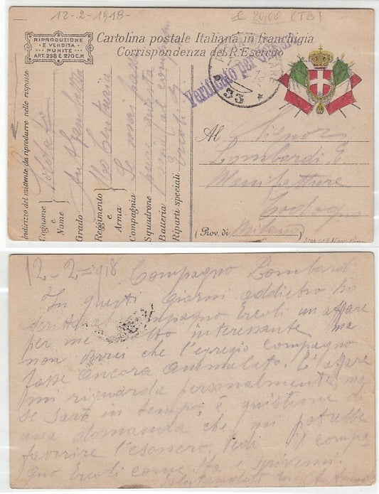 CC- CORRISPONDENZA IN FRANCHIGIA POSTA MILITARE 53 RAVENNA 1918 - CRT2358