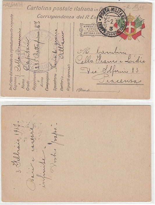 CC- CORRISPONDENZA IN FRANCHIGIA POSTA MILITARE 3 ALBANIA TRUPPE OCC. - CRT2359