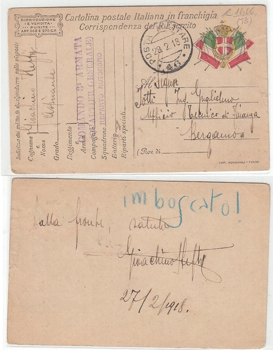 CC- CORRISPONDENZA IN FRANCHIGIA POSTA MILITARE 46 COMANDO 3a ARMATA - CRT2361