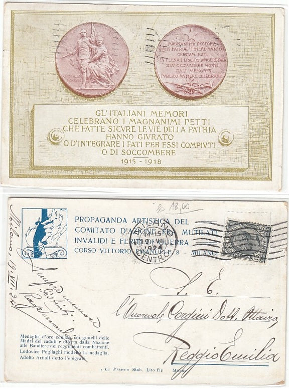 CC- CARTOLINA PROPAGANDA ARTISTICA WW1 1915/1918 VIAGGIATA 1924 - CRT2364