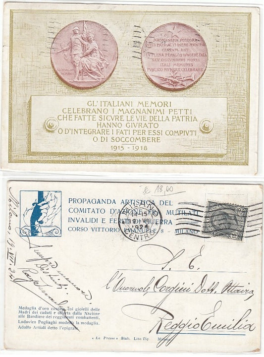 CC- CARTOLINA PROPAGANDA ARTISTICA WW1 1915/1918 VIAGGIATA 1924 - CRT2364