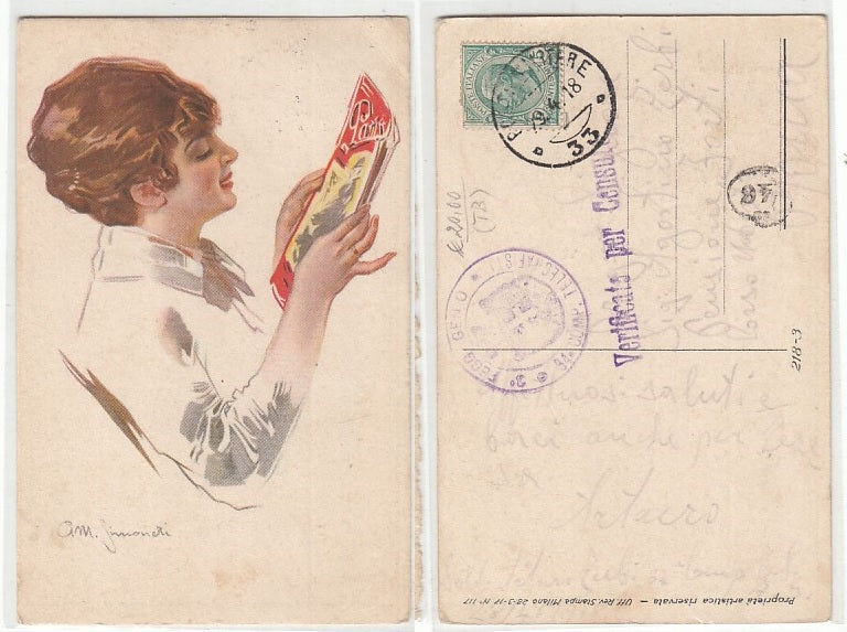 CC- CARTOLINA POSTA MILITARE 33 TELEGRAFISTI ILLUSTRATORE SIMONETTI 1918 CRT2369