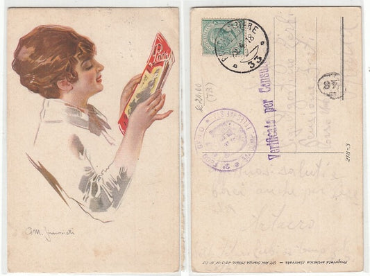 CC- CARTOLINA POSTA MILITARE 33 TELEGRAFISTI ILLUSTRATORE SIMONETTI 1918 CRT2369