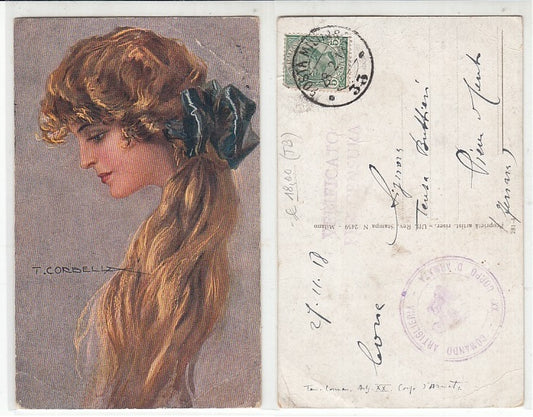 CC- CARTOLINA POSTA MILITARE 33 ARTIGLIERI ILLUSTRATORE CORBELLA 1918 - CRT2375