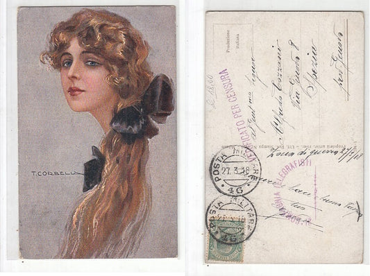 CC- CARTOLINA POSTA MILITARE 46 TELEGRAFISTI ILLUSTRATORE CORBELLA 1918- CRT2376