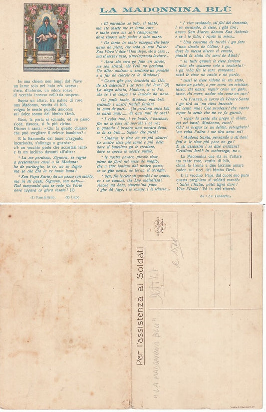 CC- CARTOLINA DOPPIA LA MADONNINA BLU PER L'ASSISTENZA AI SOLDATI - CRT2378