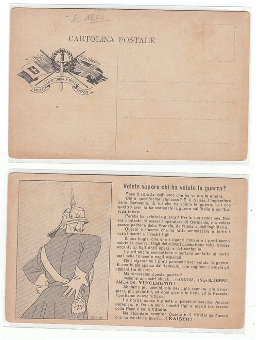 CC- CARTOLINA POSTALE ITALIA INGHILTERRA UNITI PER VITTORIA E LIBERTA' - CRT2379