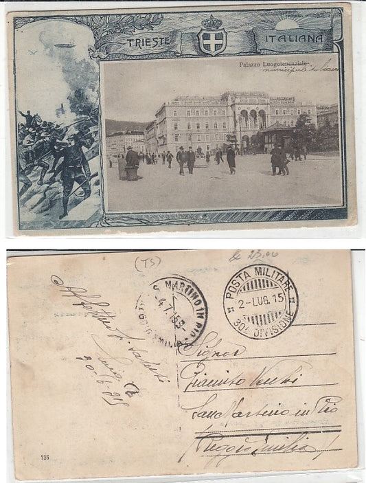 CC- CARTOLINA POSTALE TRIESTE ITALIANA PM 30 PALAZZO MUNICIPALE 1915 - CRT2380