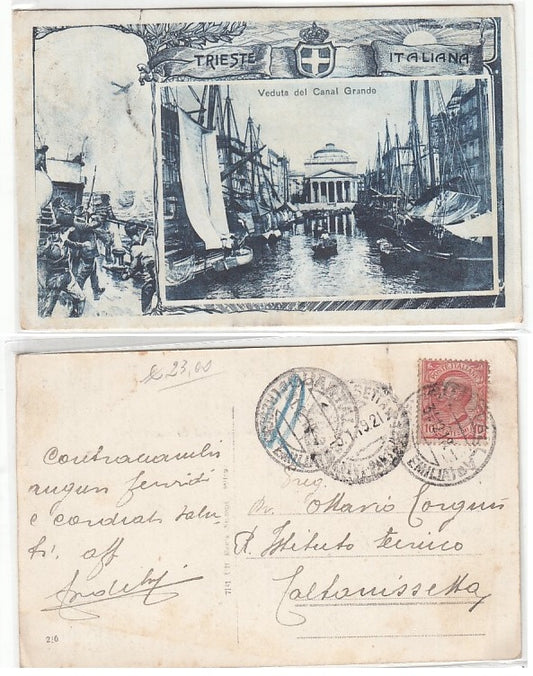 CC- CARTOLINA POSTALE TRIESTE ITALIANA VEDUTA DEL CANAL GRANDE 1921 - CRT2381