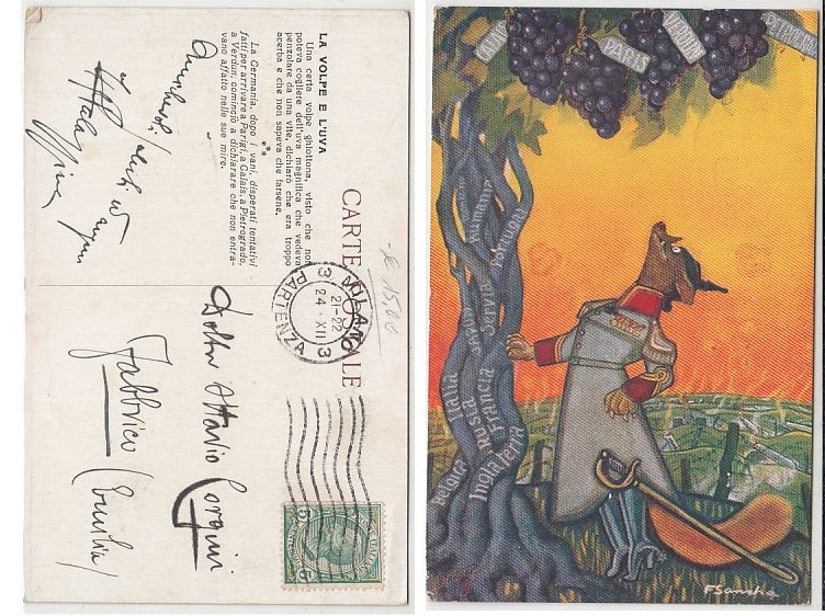 CC- CARTOLINA POSTALE LA VOLPE E L'UVA ILLUSTRATORE SANCHA 1924 XII - CRT2386