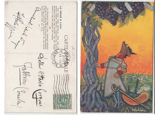 CC- CARTOLINA POSTALE LA VOLPE E L'UVA ILLUSTRATORE SANCHA 1924 XII - CRT2386