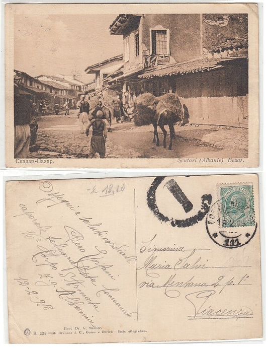 CC- CARTOLINA SCUTARI ALBANIA BAZAR POSTA MILITARE 111 1918 - CRT2395