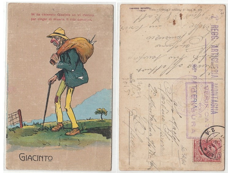 CC- CARTOLINA GIACINTO POSTA MILITARE 2 A 2° REGG. ARTIGLIERIA 1918 - CRT2403
