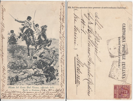 CC- CARTOLINA POSTALE MORTE CONTE DAL VERME BATTAGLIA CUSTOZA VIAGGIATA- CRT2407